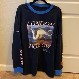 Heron Preston Luxury Streetwear Long Sleeve Graphic World Tour T-Shirt Mens L